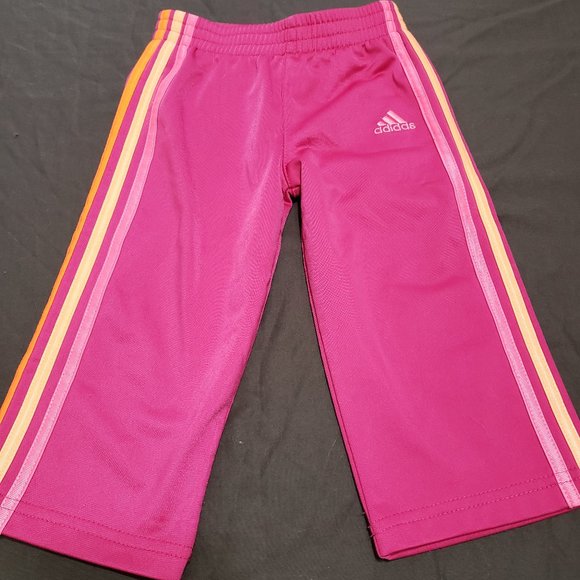 Adidas Track Pants Hot Pink Stripes Barbiecore Elastic Waist Size 18 Month NWOT - Picture 1 of 5